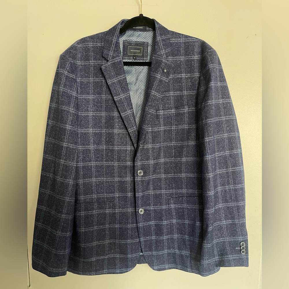 7 Diamonds Professional Blue Patterned Blazer